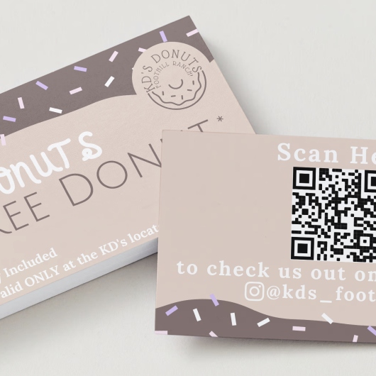 1 Free Donut coupon card design mockup with QR code